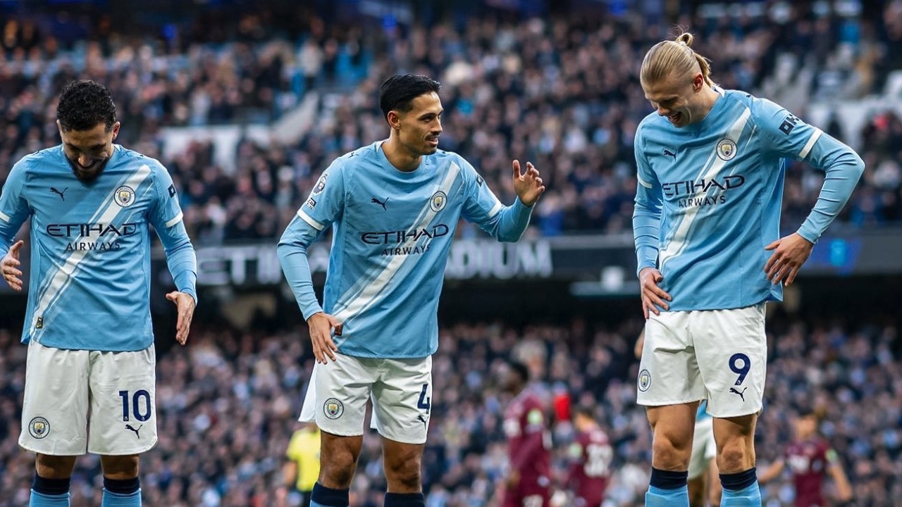 曼城英超击败富勒姆哈兰德梅开二度